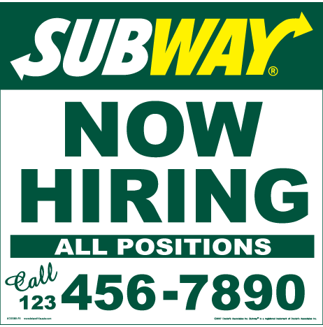Now Hiring Sign w/ phone number