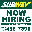 Now Hiring Sign w/ phone number