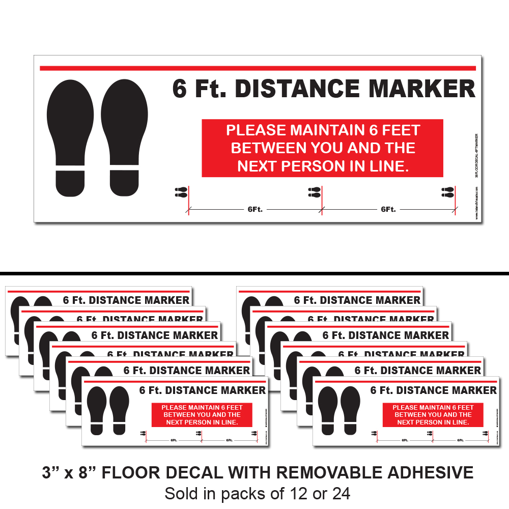7.5 x 9 Straight, 48 Free Island Visuals Can/Bottle Opener Included! 6ft Distance Marker Floor/Wall Decal for Social Distancing One Direction Shopping