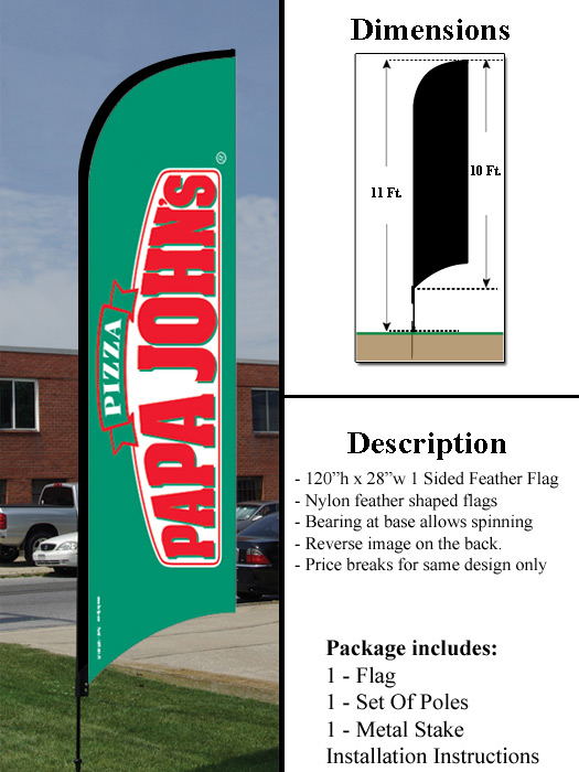 Papa John's Delivery Flag for Car Truck Van Double Sided Logo Window insert 