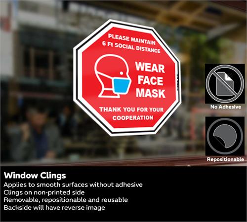 Face Mask Required Caution Sign Removable & Reusable Glass Windows & Doors 